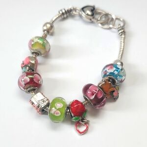 Colorful Charm Bracelet with Heart Pendant